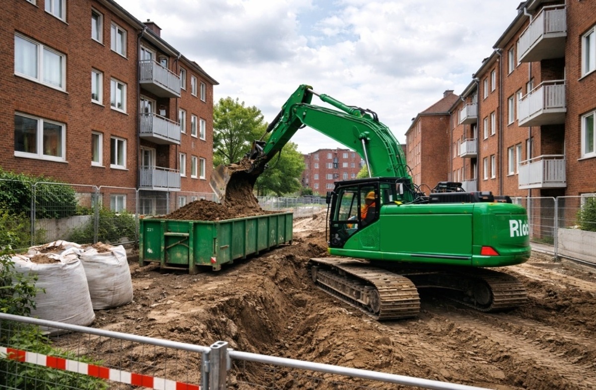 Erdaushub für Sielleitung in Hamburg mit Vorsicht wegen vorhandener Leitungen