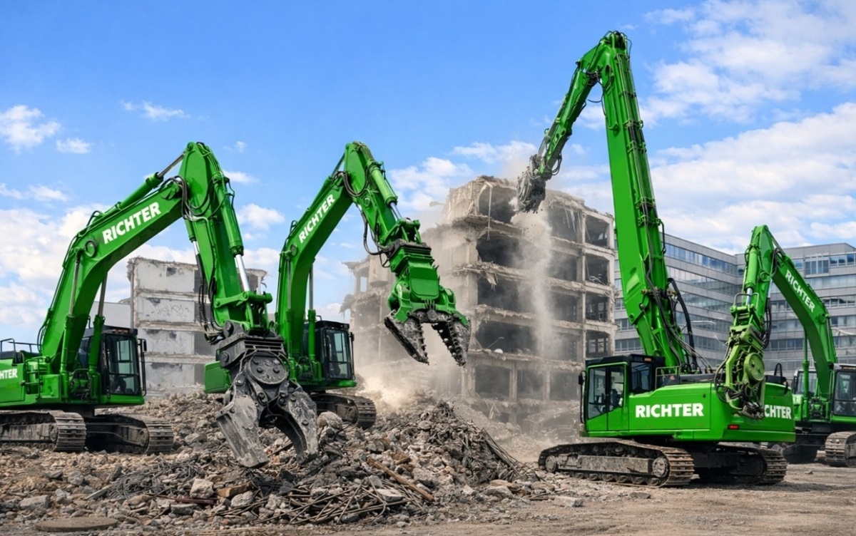 Abbruchbagger Baustelle Hamburg mehrere Maschinen