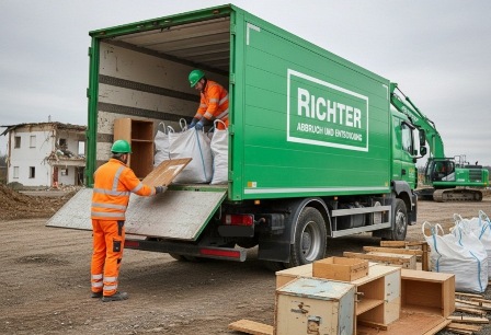 Manuelle Sortierung bei Abbrucharbeiten. Wertstoffe sauber verladen