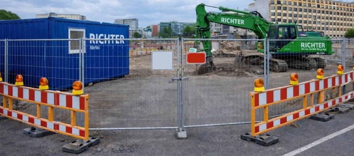 Beleuchtete Baustellenabsperrung Bauzaun Hamburg Abbruchunternehmen